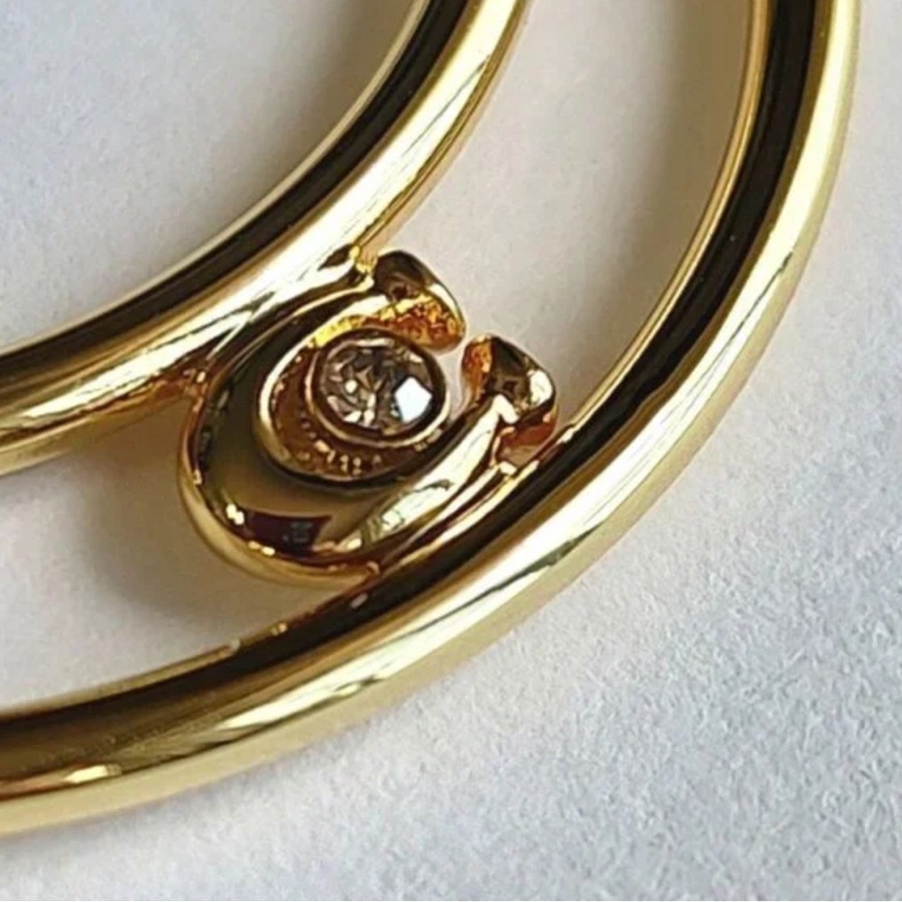 NWT COACH Women's Signature Double Hoop Gold Earrings with Cubic Zirconia Detail - Picture 3 of 13